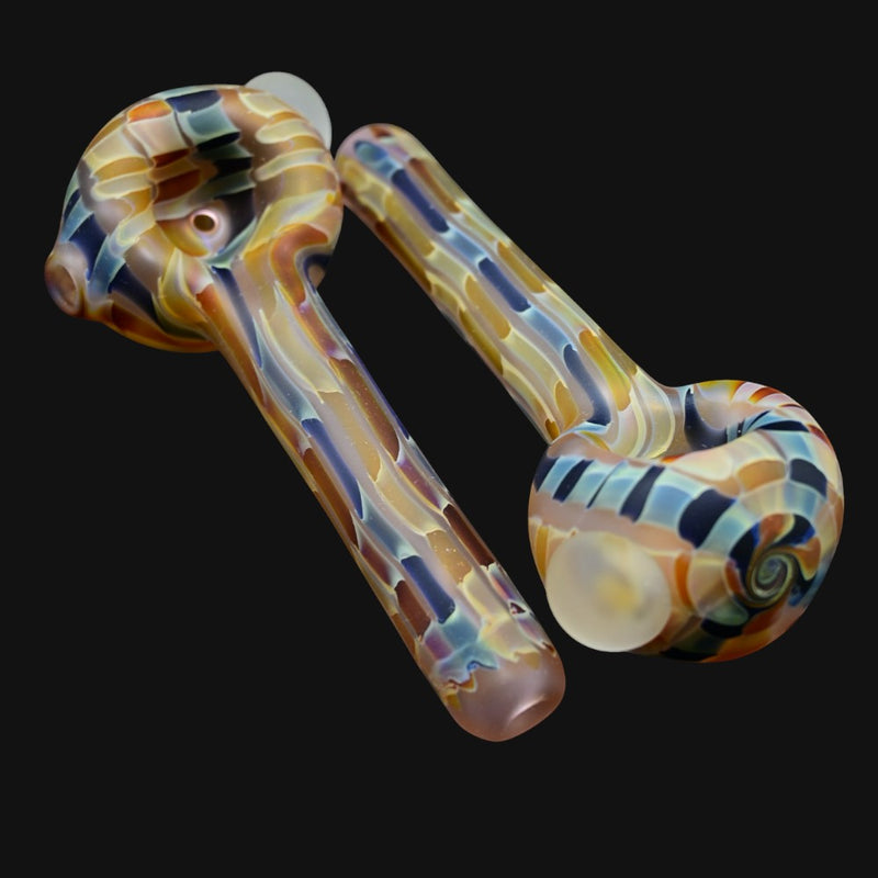jellyfish glass spoon pipe with wavy groovy patterns and a blasted matte finish