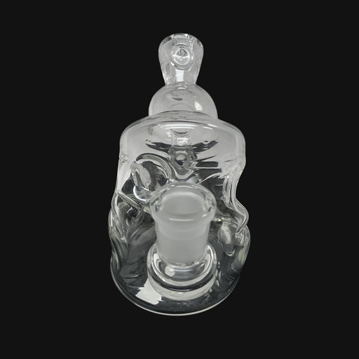710 Pipes Smoke Shop 5-inch clear glass spray can recycler rig with a 14mm joint, top-down view.