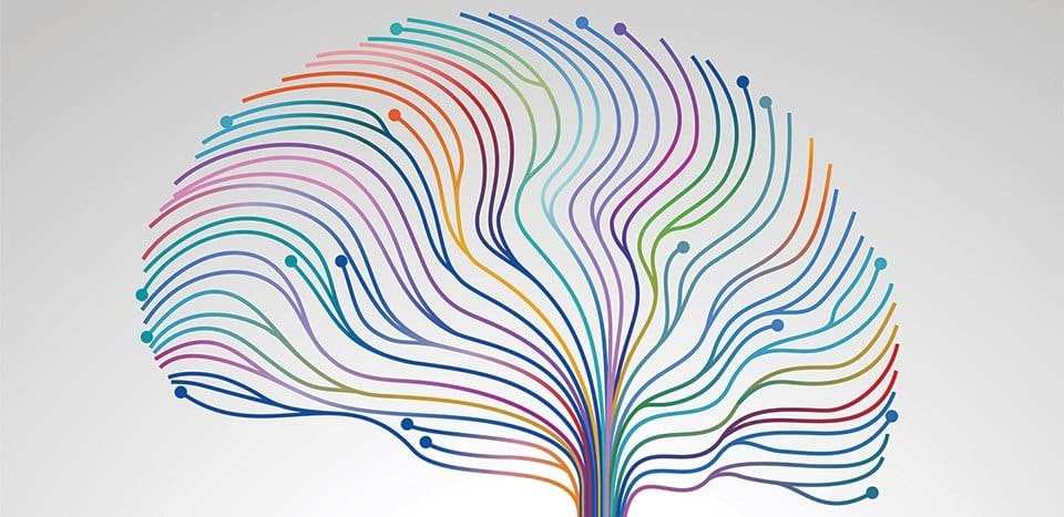 Colorful illustration of a brain with flowing lines representing ADHD