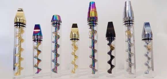 Row of glass blunt pipes with metallic finishes