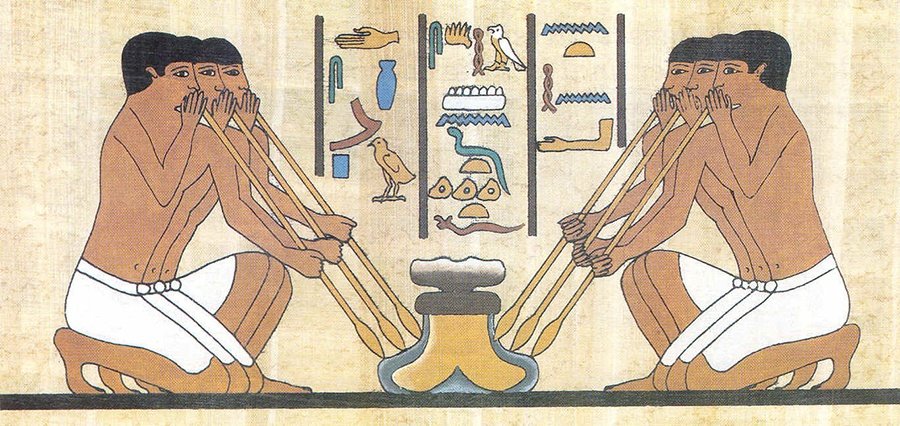 Cave art depiction of early ritual water pipe use