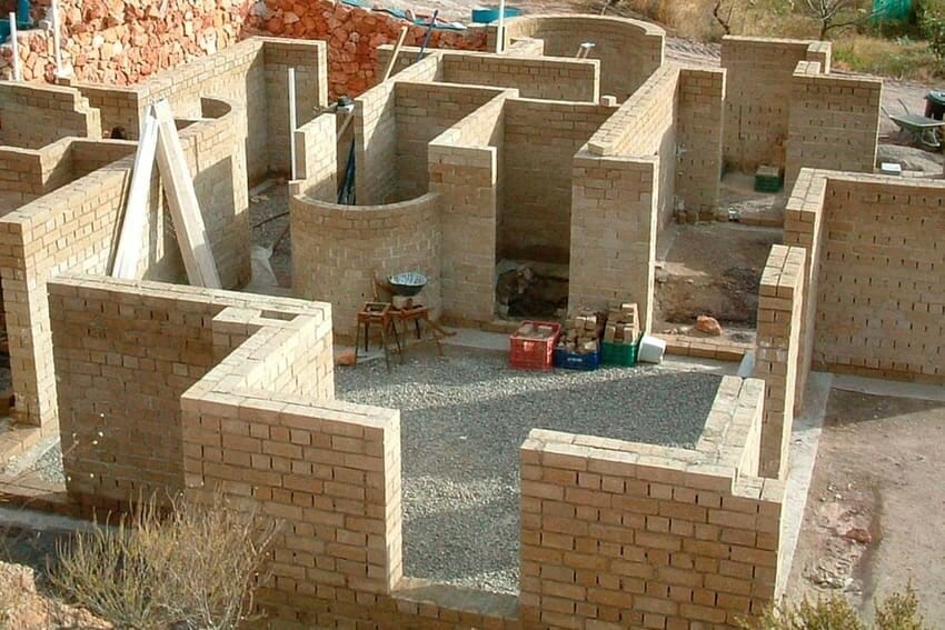 Architectural structure in progress with hempcrete blocks