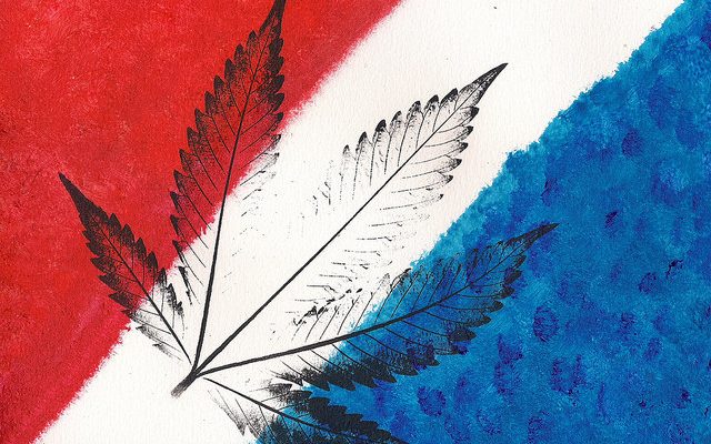 Cannabis leaf image superimposed over British flag