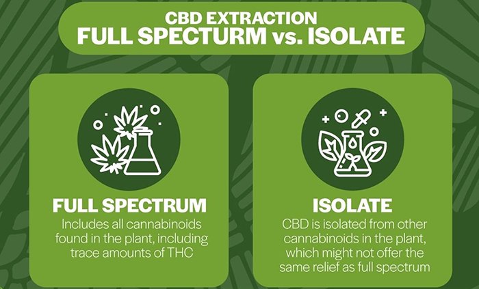 Images of CBD Full Spectrum and Isolate with descriptions