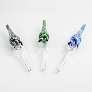 Three glass dabbing straws in assorted styles