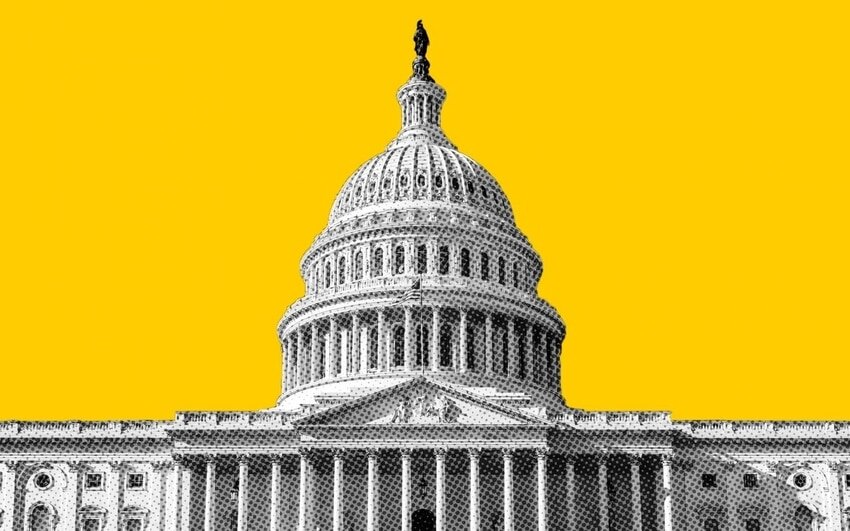 Animated image of White House with yellow background