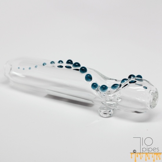 Translucent glass steamroller hand pipe with blue accents made in 710 Pipes Studios