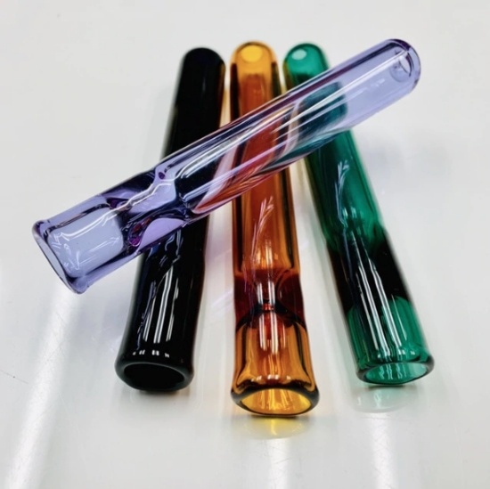 Four fat broad glass chillum hand pipes in assorted colors