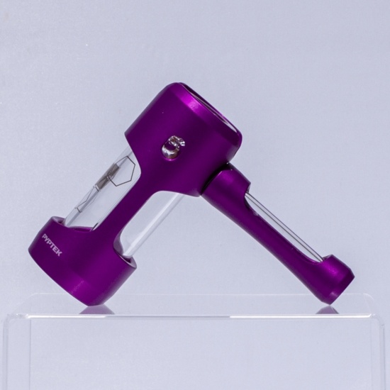 Purple bubbler hybrid hand pipe made of metal and glass by Pyptek
