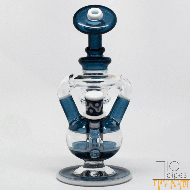 Blue accented glass recycler bong with round chambers