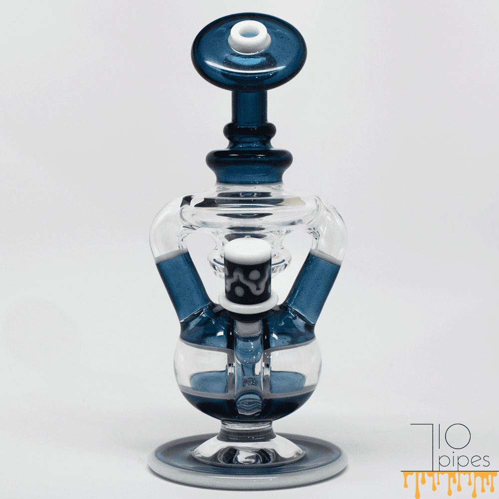 Blue accented glass recycler bong with round chambers