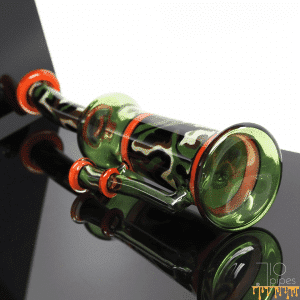 Heady glass dab rig with dark green and orange fumed color work
