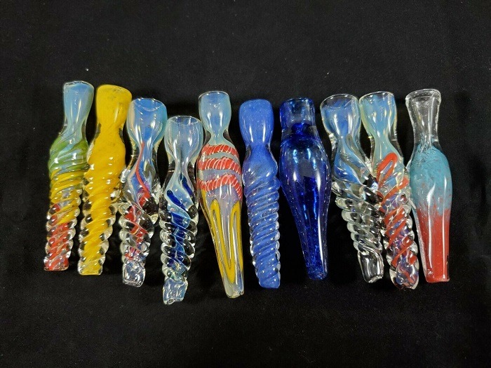 Glass chillum pipes in assorted colors