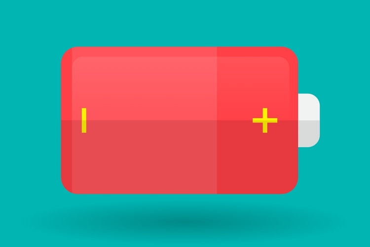 Animated red battery with blue background