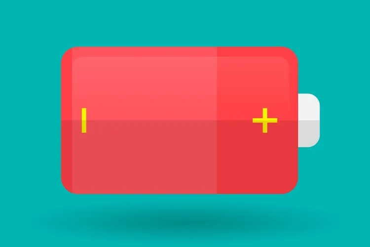 Animated red battery with blue background