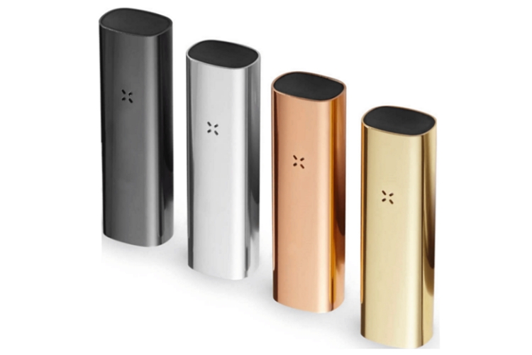 Four adjacent Pax 3 vaporizers in black, silver, copper and gold colors
