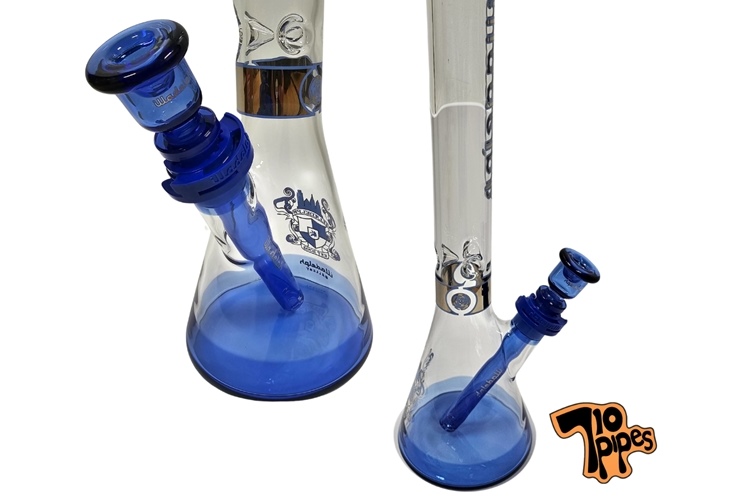 Blue and translucent glass beaker bongs by Illadelph