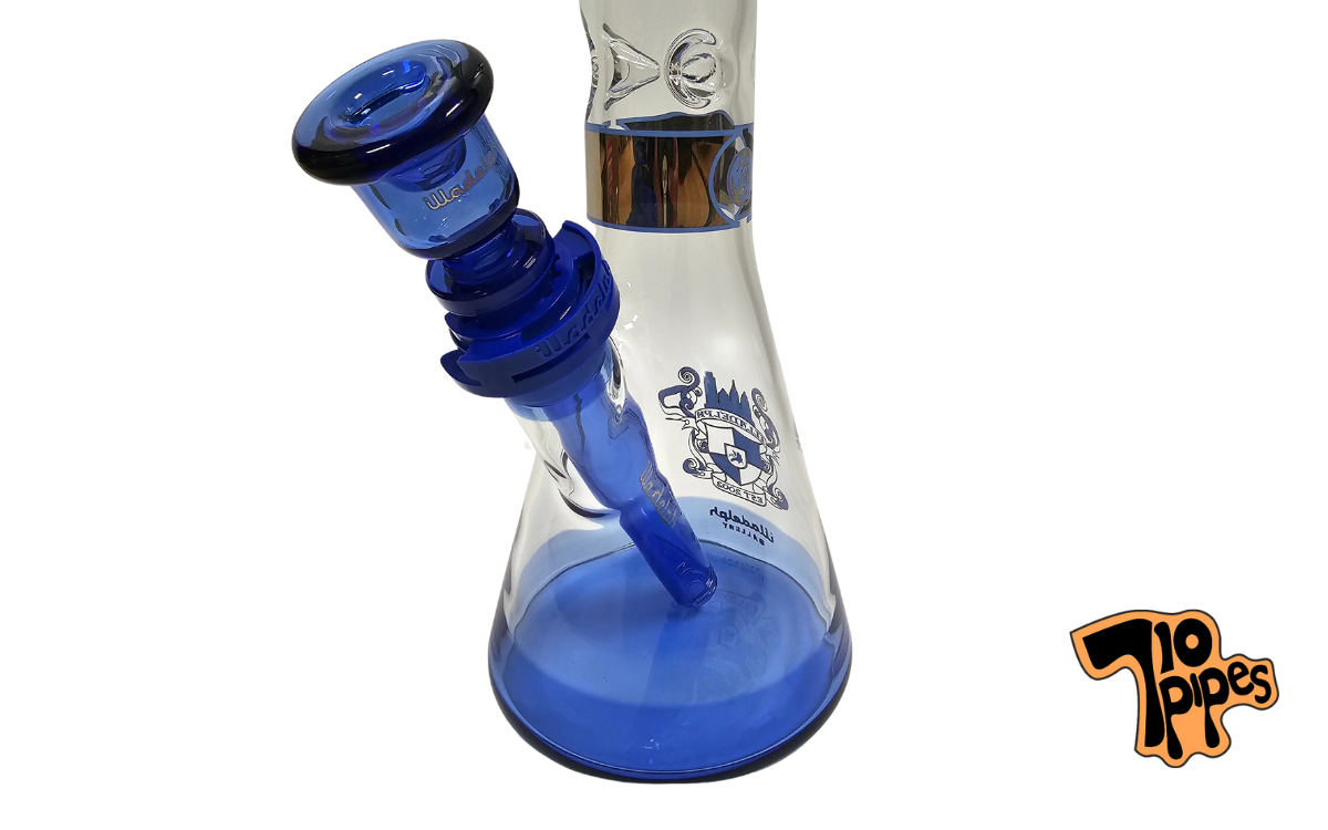 Base of blue Illadelph bong with female joint