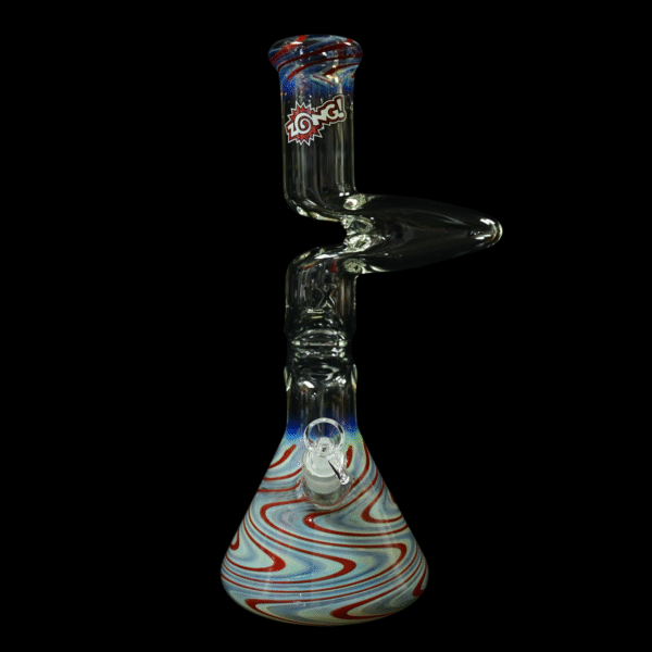 Zong Fat Multi Worked Color 2 Kink Beaker 9mm - Red, White, & Blue - Image 2