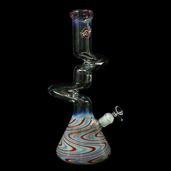 Zong Fat Multi Worked Color 2 Kink Beaker 9mm - Red, White, & Blue