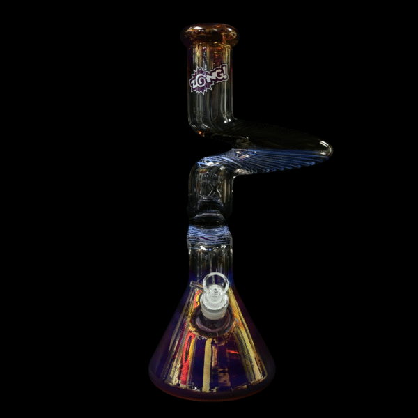 Zong Fat Striped 2 Kink Beaker 9mm - Gold Fume/Black & Purple - Image 2