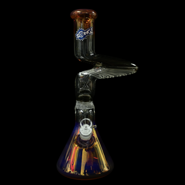 Zong Fat Striped 2 Kink Beaker 9mm - Gold Fume/Black & White - Image 2