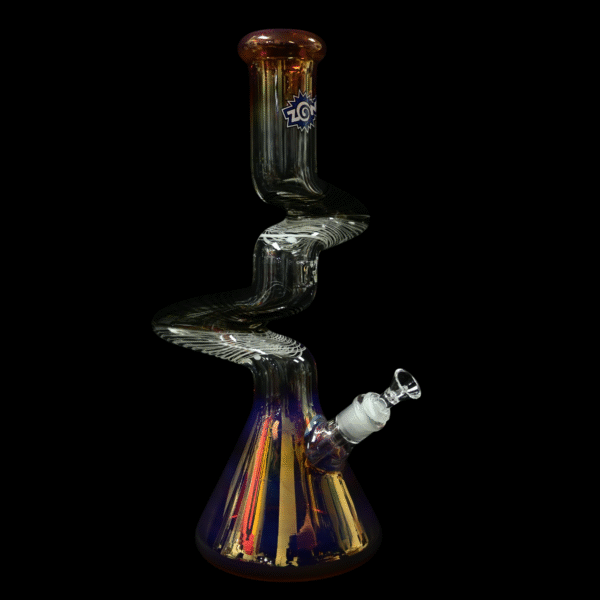 Zong Fat Striped 2 Kink Beaker 9mm - Gold Fume/Black & White