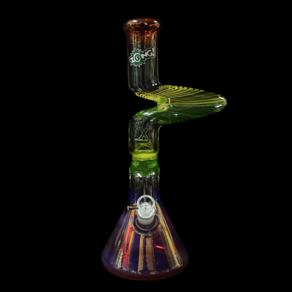 Zong Fat Striped 2 Kink Beaker 9mm - Gold Fume/Yellow & Green - Image 2