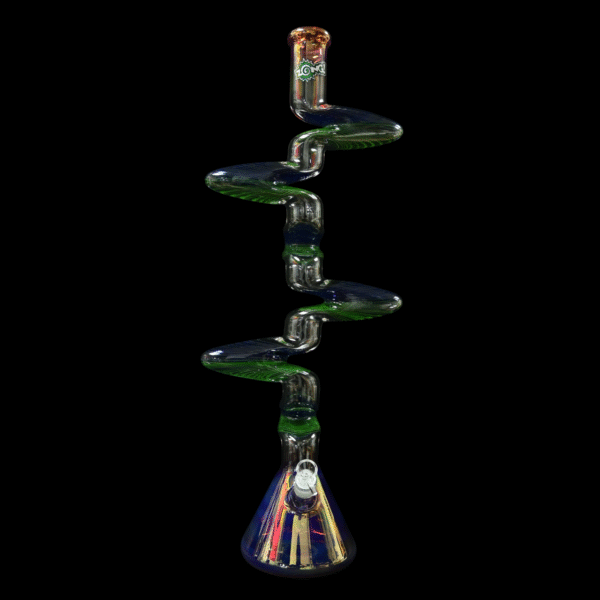 Zong Fat Striped 6 Kink Beaker - Gold Fume/Blue & Green - Image 2