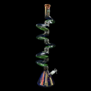 Zong Fat Striped 6 Kink Beaker - Gold Fume/Blue & Green