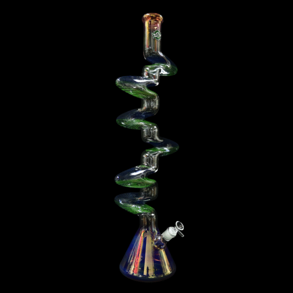 Zong Fat Striped 6 Kink Beaker - Gold Fume/Blue & Green