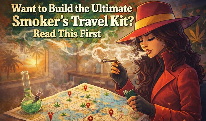 Smoker's travel kit packed neatly for a trip