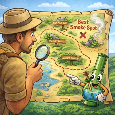 Traveler checking local rules and a map before smoking