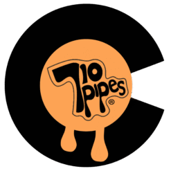 710 Pipes logo in orange on a black circle