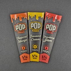 Pop Cones 1 1/4 pre-rolled cone pouches in three flavors
