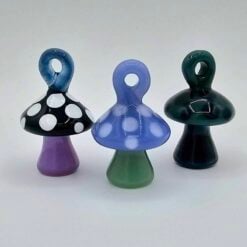 Joker Mushroom glass pendants shown in three colors