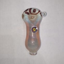 Limbo O/S spoon pipe in iridescent opal glass with brown swirl pattern