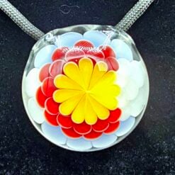 Matsumura Co Pendant Basic, white glass pendant with a red and yellow dot flower design