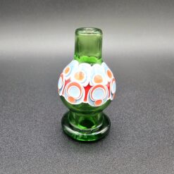 R.L. Dots Dotstack Bubble Cap in green glass with an orange dot pattern band