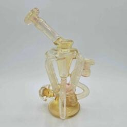 Doom Glass faceted recycler dab rig in amber, front view