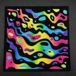 Mood Mats x Fabsss, square mat with a rainbow psychedelic swirl pattern