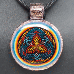 Kai Brown Pendant 07, round glass pendant with a colorful mandala pattern