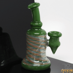 Likewise Glass Retticello Banger Hanger, green glass rig with a spiral retticello pattern, front view