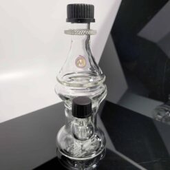 MoocahGlass Single Up Bottle, clear glass recycler bottle rig with both caps on, front view