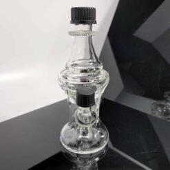 MoocahGlass Dub Uptake Bottle, clear glass recycler bottle rig with double uptakes, front view
