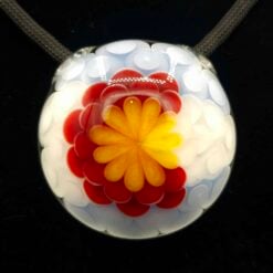 Matsumura Co worked glass pendant with red and yellow flower design