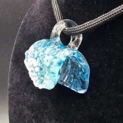 Black Sand Wave glass pendant in blue and white iridescent swirl