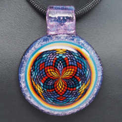 Kai Brown Pendant 02, round glass pendant with a colorful mandala pattern