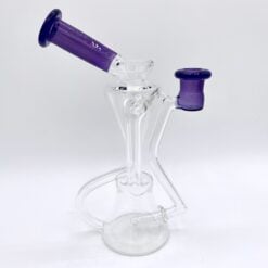 Kadabra Floater Recycler, clear glass recycler dab rig with a purple mouthpiece and banger