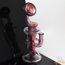 Kovacs Glass Torus Incycler Set, red glass dab rig with a matching spinner carb cap, front view